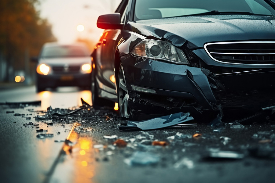 Broken car in an accident.